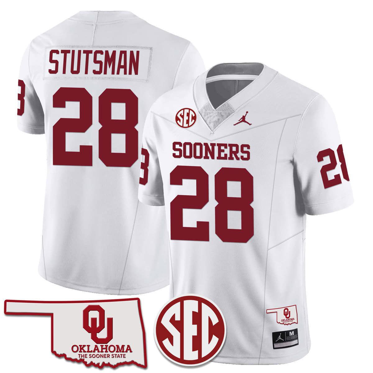 Men Oklahoma Sooners #28 Stutsman White 2024 SEC Patch Vapor Premier Limited NCAA Jersey